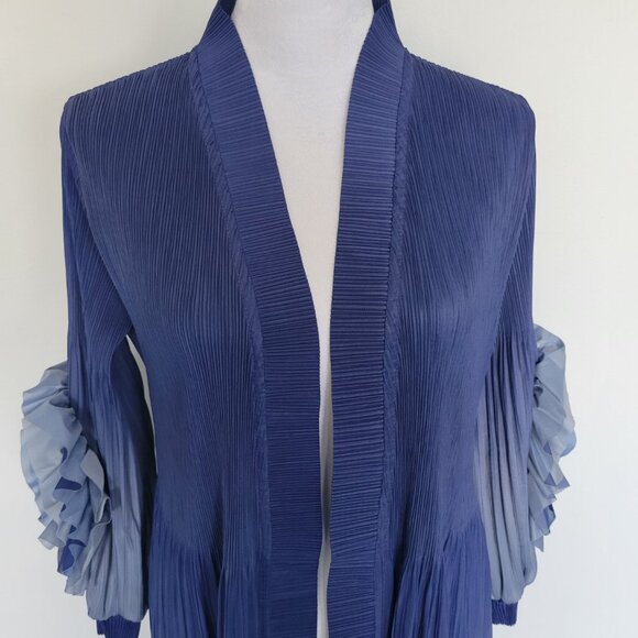 TUCKERNUCK BEULAH STYLE Long Blue Ombre Stretch Pleat Flower Sleeve Dress ALL - Picture 5 of 10